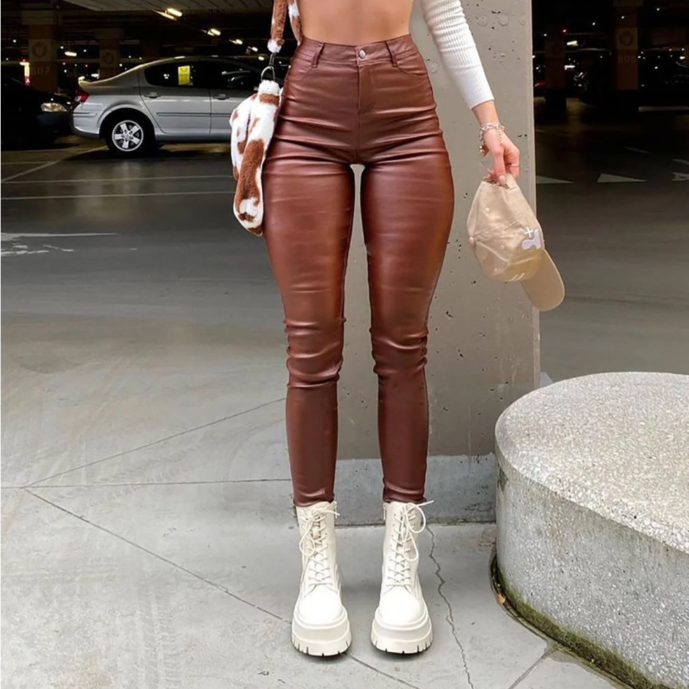 Brown faux leather pants